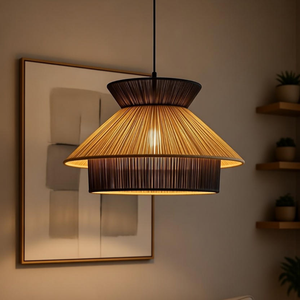 <b>Geometric</b> Rattan Hanging Lamp <b>Shade</b> Artisan Handcrafted Bamboo Pendant <b>Light</b> for Contemporary Home Lighting - Product Image 2