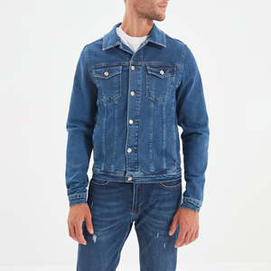 High Premium <b>Custom</b> <b>Denim</b> <b>Jacket</b> with Stand Collar and Patchwork Design Breathable Plus Size Button Closure Unisex - Product Image 1