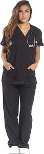 Ensemble de blouses médicales EVERGLIDE de qualité supérieure pour femmes, col en V, manches courtes, noir, uniforme d'infirmière d'hôpital, pantalon de jogging multi-poches - Product Image 3