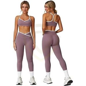 Nuevo Conjunto de 2 Piezas al por Mayor con Logotipo Personalizado, Sujetador Deportivo y Leggings Sólidos de Secado Rápido y Elasticidad en Cuatro Direcciones para Mujer - Product Image 2