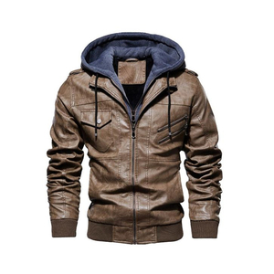 Unisex Brown Linen Motorcycle <b>Jacket</b> Crew Neck Pullover Polyester Lining Casual Front Logo Winter Biker Style OEM Service Letter - Product Image 6
