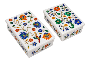 Intricate Marble Floral Pattern Girls Jewelry Box Lid Closure Handcrafted India Engraved Design Custom Packaging for Gifting - Product Image 2