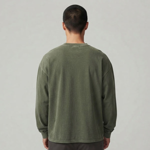 T-shirt à manches longues pour homme, effet délavé, coton épais, coupe ample, col rond, style streetwear vintage - Product Image 2