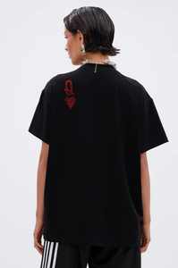 เสื้อยืดสีดำขนาดใหญ่พิเศษ น้ำหนักเบา ผ้าฝ้าย 100% พิมพ์ลายควีนออฟฮาร์ทแบบกลิตเตอร์ด้านหน้า สวมใส่สบายๆ ในฤดูร้อน เหมาะสำหรับทุกเพศ - Product Image 3