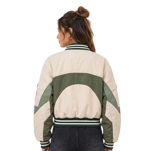Long Sleeve <b>White</b> <b>Women</b> Bomber <b>Jackets</b> Long Sleeve Relaxed Fit Wholesale Streetwear Crop Bomber <b>Jackets</b> - Product Image 2
