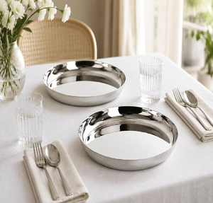 Assiettes en acier inoxydable, vaisselle de service, ustensiles de cuisine pour restaurant, artisanat naturel, design moderne, à bas prix - Product Image 1