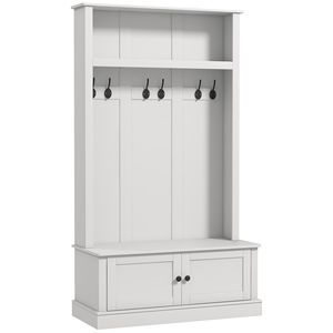 Appendiabiti Minimalista Bianco con Panca per Ingresso, Mobile Portaoggetti in MDF per Soggiorno, Casa o Hotel - Product Image 1