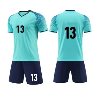 ชุดเสื้อฟุตบอลสั่งทำพิเศษ สีชมพู-น้ำเงิน คอวี แขนสั้น พิมพ์ลายแบบซับลิเมชั่น ระบายเหงื่อได้ดี ชุดยูนิฟอร์มผู้ชาย หมายเลข 7 - Product Image 2