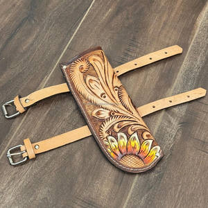 New Trendy Design Hand Tooled Leather Flag Holder Rustic Western Vibe Handmade Vintage <b>Pole</b> Mount for Outdoor Event & Home Decor - Product Image 4