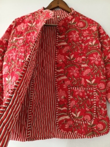 Reversible Floral Printed 100% Cotton Quilted <b>Ladies</b> Winter Long <b>Jacket</b> - Product Image 5