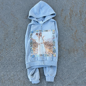 Sweat à capuche unisexe tendance, coupe oversize, en coton épais 100 %, imprimé, effet vintage délavé à l'acide, avec fermeture éclair, pour hommes - Product Image 3