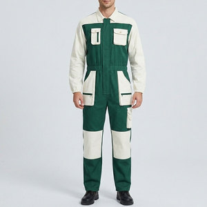 Combinaison de mécanicien verte et blanche avec plusieurs poches, respirante, en polyester, construction durable, uniforme pour une utilisation en extérieur - Product Image 1