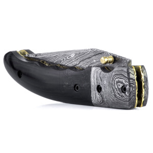 Cuchillo de Caza Plegable OEM Hecho a Mano al por Mayor, Acero de Damasco de 25mm, Mango de Lona Negra y Micarta, Punta Clip - Product Image 5