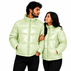 Veste matelassée pour homme, vert clair, style régalia maçonnique, col montant, fermeture éclair, vêtement d'extérieur d'hiver, manches longues, coupe classique - Product Image 3