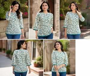<b>Indian</b> Hand Block Printed Cotton Tunic <b>Top</b> Casual Summer Short Kurti Floral Print Ladies Wear Vintage Eco-Friendly Halter Women - Product Image 5