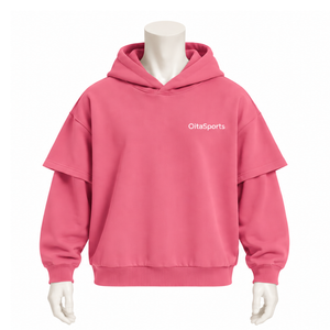 เสื้อฮู้ดสีชมพูกุหลาบสองชั้น สไตล์วินเทจ ทรงโอเวอร์ไซส์ แขนยาว แบบสวม สตรีทแวร์ลำลอง ทรงหลวม - Product Image 1