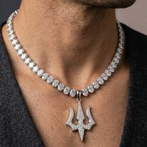 Hip Hop Trident Pendant <b>Necklace</b> Iced Out CZ Tennis Chain Luxury Men <b>Statement</b> Jewelry - Product Image 1