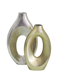 Juego de 2 Jarrones de Metal para Flores - Diseño Ovalado en Dorado y Plateado, Jarrones Modernos con Forma Escultural para Decoración Elegante de Mesa - Product Image 3
