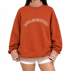 Pull-over à col montant pour femme, manches longues, en mélange de coton léger, broderie chenille, épaules tombantes – Meilleure vente - Product Image 1