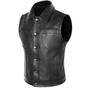 Gilet en cuir personnalisé coupe classique pour hommes hiver Moto Biker gilet avec bouton décoration noir 3D motif Style - Product Image 4