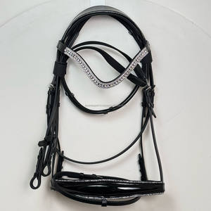Brida de caballo de cuero genuino de lujo con banda de cristal para cejas y diseño anatómico de banda para la nariz con tocado acolchado y riendas incluidas - Product Image 6