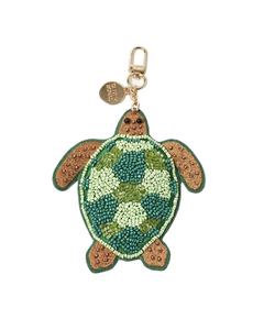 Magnifique porte-clés et accessoires de sac en perles de rocaille brodées, motif tortue, vert et rose, fabriqué en Inde - Product Image 1