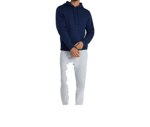 Men's Hooded Sweatshirt Solid Color Fleece Casual Autumn Wear Breathable 100% Cotton Blue Hoodies <b>Set</b> - Product Image 1