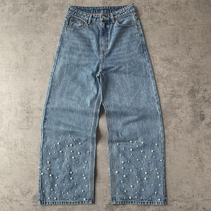 OEM Logo Custom <b>Men's</b> Baggy Washed <b>Jeans</b> Heavyweight Distressed Pants Vintage Patchwork Pattern Slim Fit Plus Size Vintage Style - Product Image 1