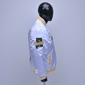 Forestdale White Varsity <b>Jacket</b> Men's Embroidered Letter Design Regular Fit Casual Style OEM Turn-down Collar Polyester Material - Product Image 6