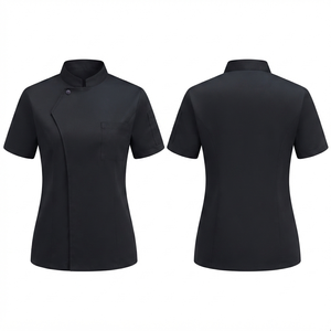 เสื้อเชฟผู้หญิง Sales Blackhardson รุ่นพรีเมียม 245 GSM ผ้าโพลีคอตตอนทวิล แขนสั้น ติดกระดุมด้านหน้า สีดำแดงตัดกัน แบบยูนิฟอร์ม - Product Image 3