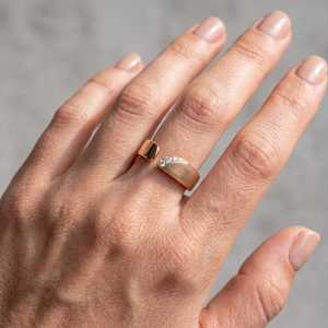 Magnifique bague ouverte en or rose 14 carats avec diamant taille ronde, cadeau romantique pour anniversaire de mariage, fiançailles, ajustable - Product Image 2