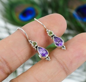 Pendientes de Amatista, Plata de Ley 925, Hechos a Mano, con Dos Piedras de Amatista, Pendientes Colgantes, Estilo Vintage Boho, Joyería de Lujo para Mujer - Product Image 6