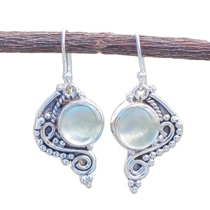 Top Quality Natural Prehnite Gemstone Smooth Round Shape Briolette Beads 925 Solid Sterling <b>Silver</b> Handmade <b>Earring</b> 1.29"<b>Long</b> - Product Image 1