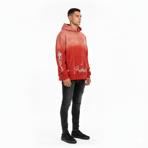 Sudadera con capucha para hombre RANZIA, estilo vintage, con cremallera, lavado ácido, de peso pesado, con efecto desgastado, corte y costura, con pedrería, de la fábrica Ranzia Industry. - Product Image 1