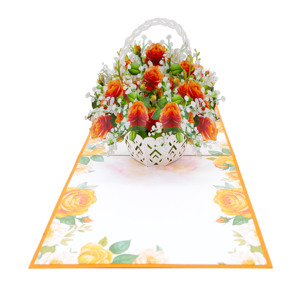 Carte de vœux 3D en forme de panier de fleurs, artisanat en papier fait main, vente en gros - Product Image 2