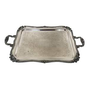 Plateaux de service rectangulaires en aluminium moulé avec bordure gaufrée, finition argentée, pour la maison et les hôtels, pour servir des aliments et des boissons sur table. - Product Image 2