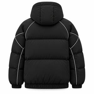 Veste d'hiver à capuche pour homme, rembourrage épais en polyester, fermeture éclair coupe-vent, style décontracté, noir uni - Product Image 2