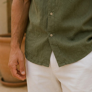 Camisa de Lino de Manga Corta para Hombre - Camisa de Lino Suave con Certificación OEKOTEX para Uso Diario Informal - Product Image 6