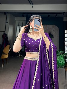 Designer Chinon Sequins and Thread Embroidery Work Belt Lehenga Choli Dupatta Winter Party Wedding Wear - Product Image 6