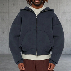 Sudadera con capucha negra extragrande de 500 g/m² con doble cremallera, estampado frontal personalizado, 100% algodón, forro polar grueso, unisex, con cremallera completa, transpirable - Product Image 6