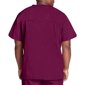 Men V-Neck Short Sleeve Scrub <b>Top</b> With Pocket Cotton Polyester Woven Hospital Uniform Set - Product Image 3