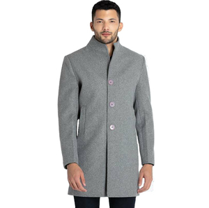 เสื้อโค้ทยาวผู้ชาย ARTISAN IMPEX ทำจากใยไผ่ คอจีน ติดกระดุมแถวเดียว สีเทาล้วน แต่งขอบขนมัสครัต สำหรับฤดูหนาว รุ่นมาตรฐาน สวมใส่สบาย - Product Image 6