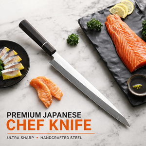 Couteau de chef en acier inoxydable, couteau japonais pour couper le poisson, lame ultra-affûtée, 10-11,9 pouces, style industriel écologique, manche en bois, OEM - Product Image 2