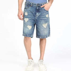 Shorts en jean pour homme, séchage rapide, look attrayant, 100% coton, uni, style streetwear d'été - Product Image 1