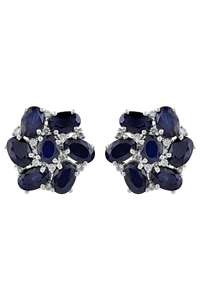 Pendientes de Diamante y Zafiro Azul en Plata de Ley 92.5 KLST-30628 - Product Image 1