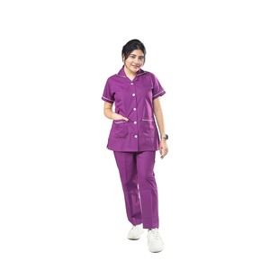 Women's Purple <b>Scrub</b> Set Short Sleeve V-Neck With Pockets Hospital Uniform Woven Cotton Polyester Blend - Product Image 1