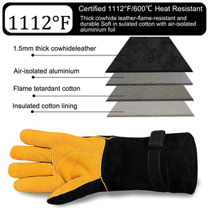 Gants de soudage TIG en cuir de chèvre robuste, résistants au feu, avec renforts sur la paume, gants de soudeur, gants de sécurité industrielle - Product Image 6