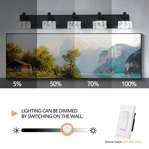 Moderna Lampada da Parete a 5 Luci LED Nera Opaca con Eleganti Paralumi in Cristallo per Bagno - Product Image 5