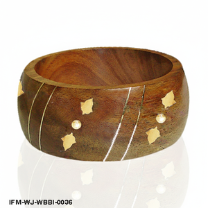 Brazalete de madera de mango hecho a mano con incrustaciones de latón tradicionales, brazalete bohemio grueso para mujer - Product Image 3