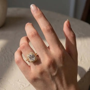 925 Moissanite Maxine Luxurious Double Halo <b>Emerald</b> Cut Engagement <b>Ring</b> in Sterling <b>Silver</b> Moissanite Diamond Jewelry for Women - Product Image 2
